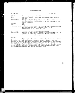 Selected Archery Articles. Sports Articles Reprint Series. Instiluilon American Association for Health, Physical Education, and Recreation, Washington, D.C