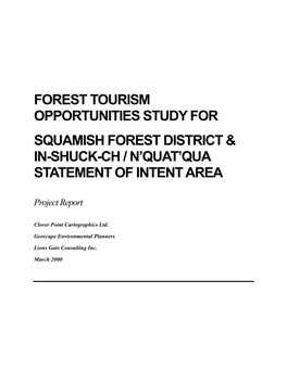 Forest Tourism Opportunities Study for Squamish Forest District & In