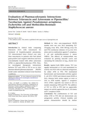 Evaluation of Pharmacodynamic Interactions Between Telavancin