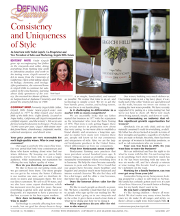 Consistency and Uniqueness of Style an Interview with Violet Grgich, Co-Proprietor and Vice President of Sales and Marketing, Grgich Hills Estate