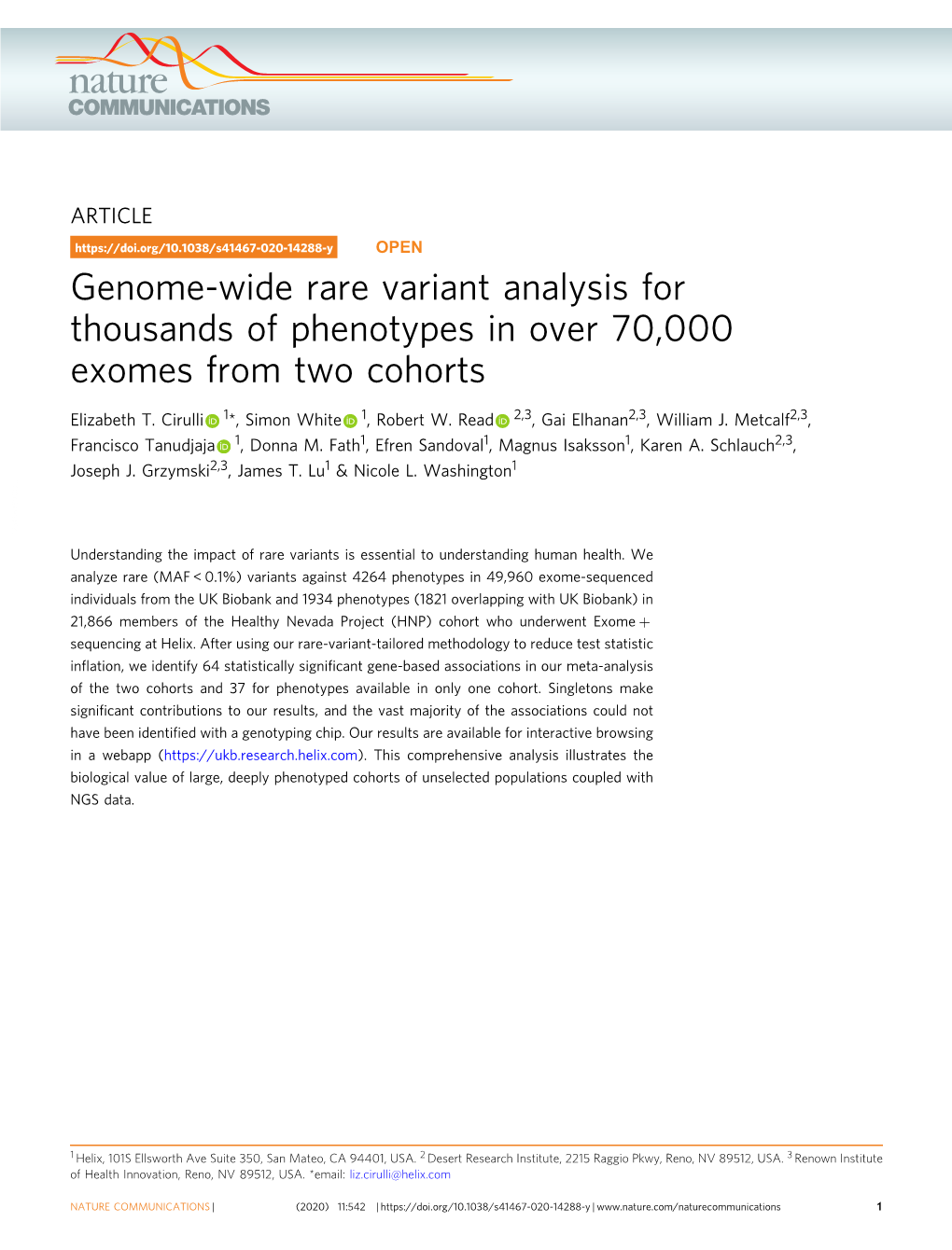 Genome-Wide Rare Variant Analysis for Thousands of Phenotypes in Over 70,000 Exomes from Two Cohorts