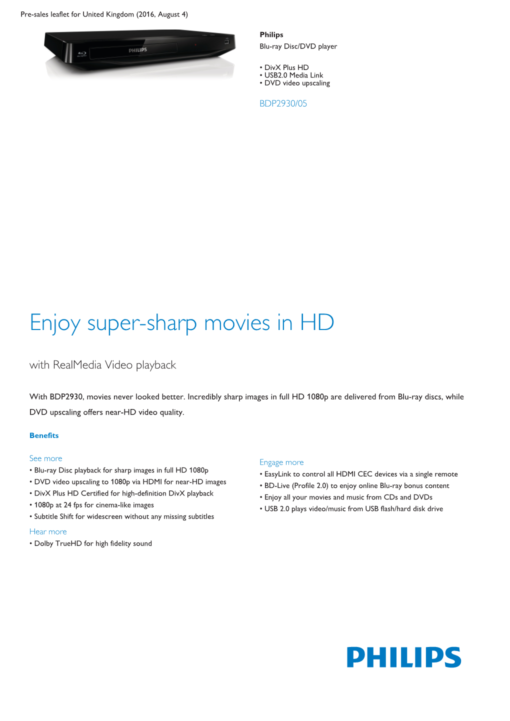 Divx Plus HD Blu-Ray Disc/DVD Player