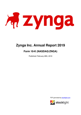 Zynga Inc. Annual Report 2019