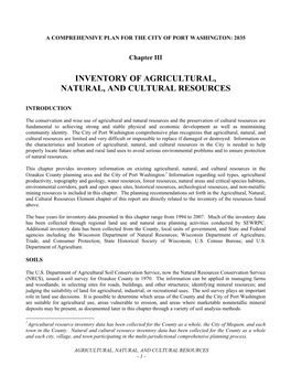 Agricultural, Natural and Cultural Resources