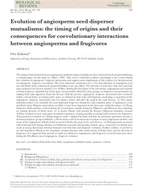 Evolution of Angiosperm Seed Disperser Mutualisms: the Timing of Origins and Their Consequences for Coevolutionary Interactions Between Angiosperms and Frugivores