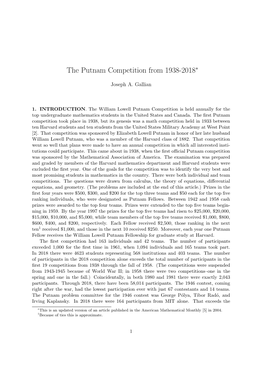 The Putnam Competition from 1938-2018∗