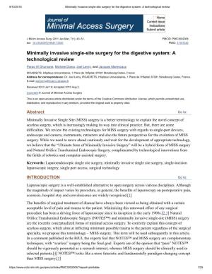Minimally Invasive Single-Site Surgery for the Digestive System: a Technological Review