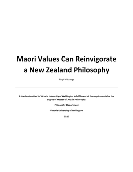 Maori Values Can Reinvigorate a New Zealand Philosophy