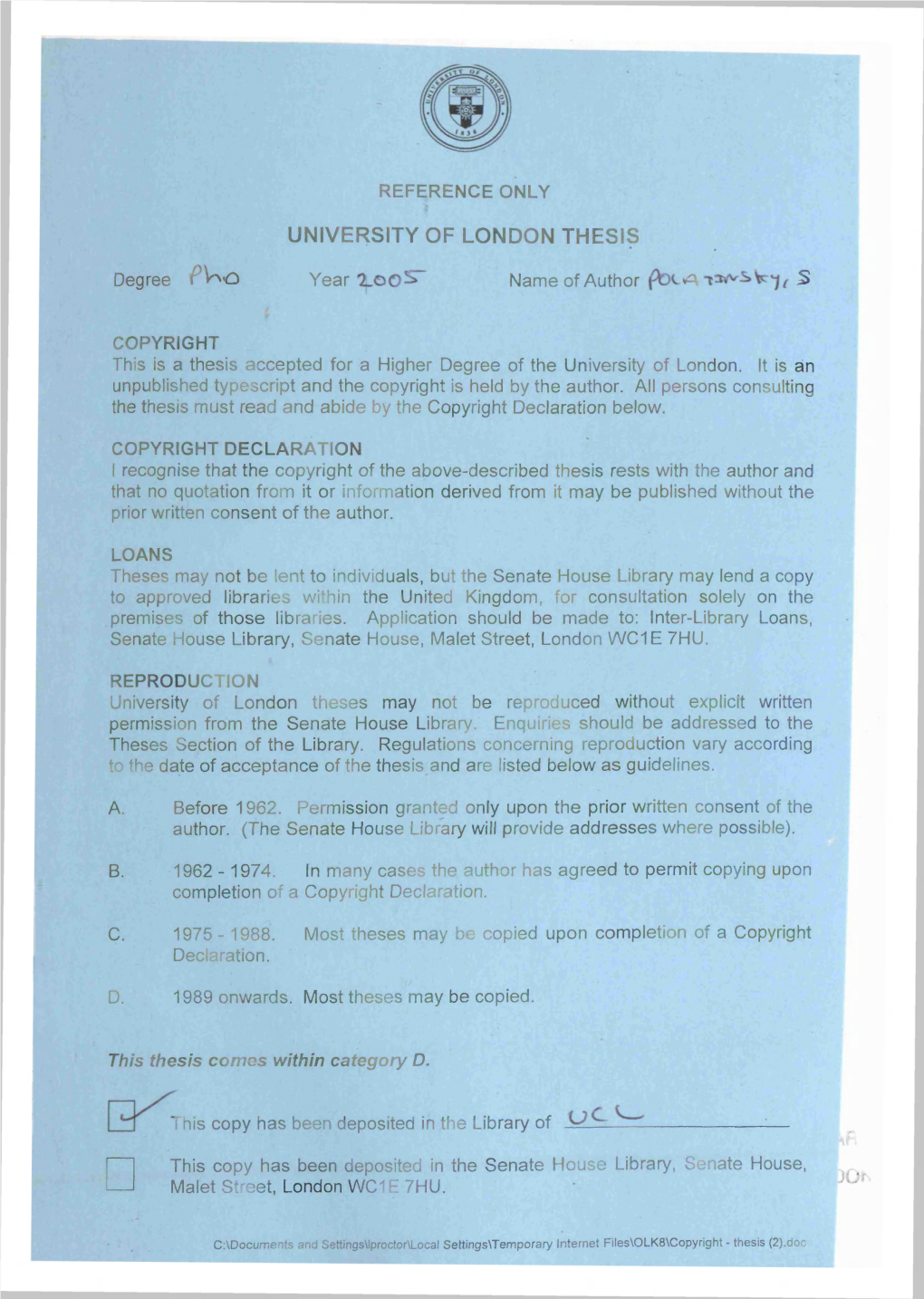 University of London Thesis