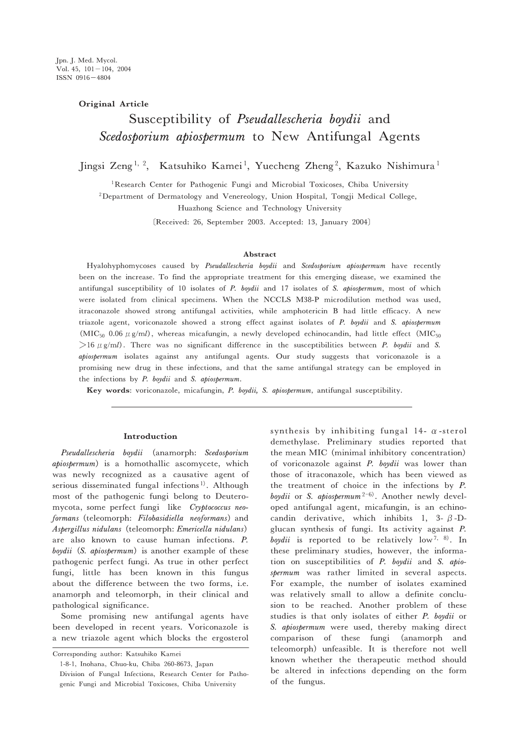 Susceptibility of Pseudallescheria Boydii and Scedosporium Apiospermum to New Antifungal Agents