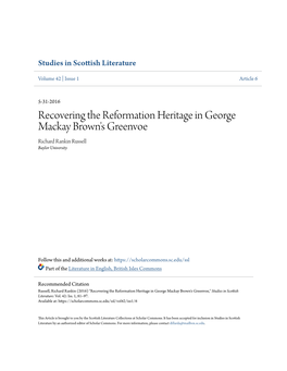 Recovering the Reformation Heritage in George Mackay Brown's Greenvoe Richard Rankin Russell Baylor University