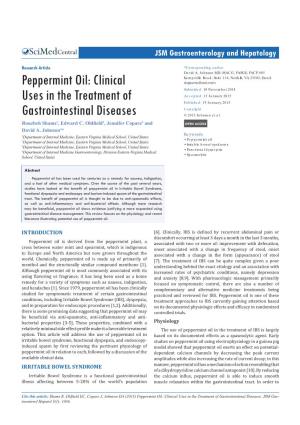 Peppermint Oil: Clinical Uses in the Treatment of Gastrointestinal Diseases