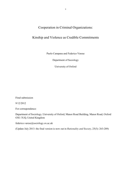 Cooperation in Criminal Organizations: Kinship and Violence As Credible Commitments