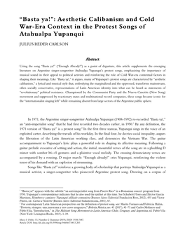 “Basta Ya!”: Aesthetic Calibanism and Cold War-Era Context in the Protest Songs of Atahualpa Yupanqui