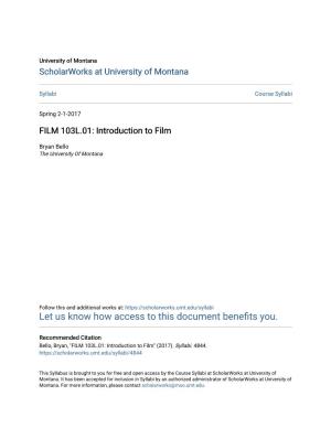 FILM 103L.01: Introduction to Film