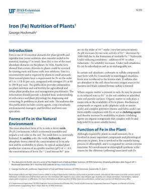 Iron (Fe) Nutrition of Plants1 George Hochmuth2