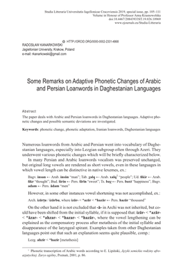Some Remarks on Adaptive Phonetic Changes of Arabic and Persian Loanwords in Daghestanian Languages