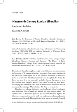 Review Essay Nineteenth-Century Russian Liberalism