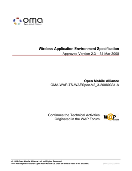 Wireless Application Environment Specification Approved Version 2.3 – 31 Mar 2008