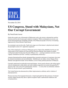 US Congress, Stand with Malaysians, Not Our Corrupt Government