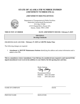 State of Alaska Itb Number 2515H029 Amendment Number One (1)
