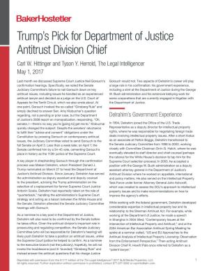 Trump's Pick for Department of Justice Antitrust Division Chief