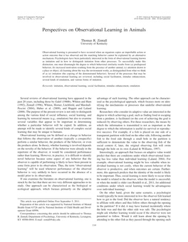 Perspectives on Observational Learning in Animals