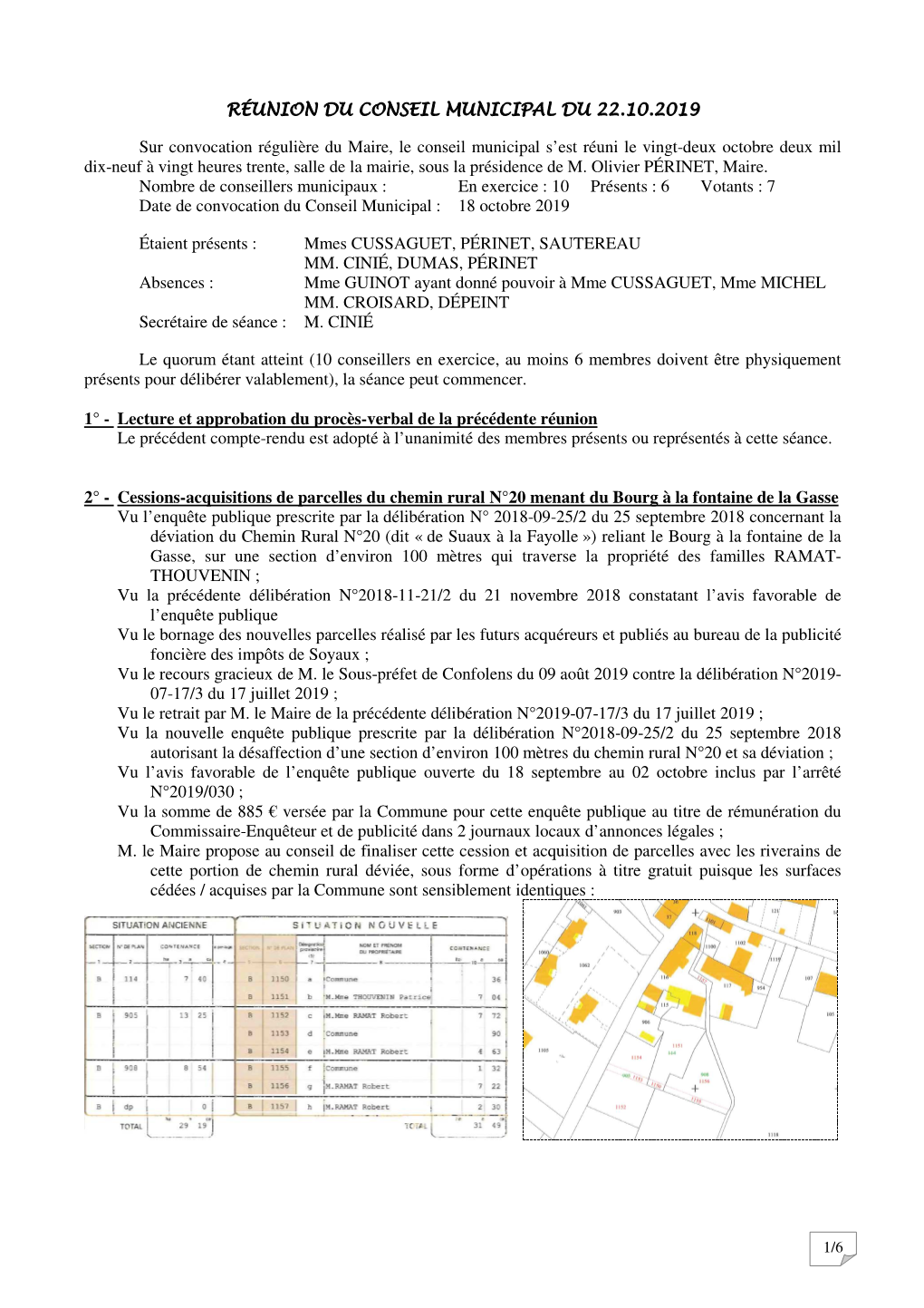 RÉUNION DU CONSEIL MUNICIPAL DU 22.10.2019 Sur Convocation