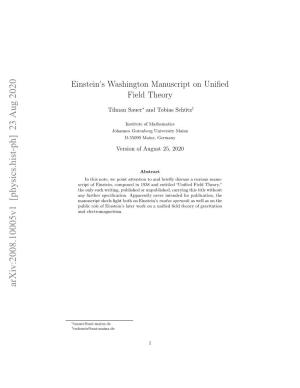 Einstein's Washington Manuscript on Unified Field Theory