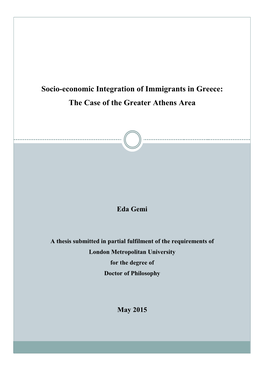 Socio-Economic Integration of Immigrants in Greece: the Case of the Greater Athens Area