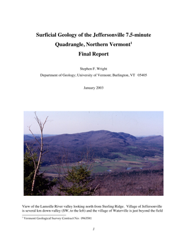 Surficial Geology of the Jeffersonville 7.5-Minute Quadrangle, Northern Vermont1 Final Report