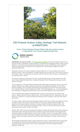 OSI Protects Hudson Valley Heritage Trail Network at MANITOGA