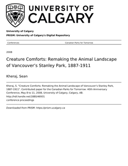 Creature Comforts: Remaking the Animal Landscape of Vancouver's