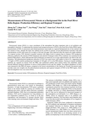 Measurements of Peroxyacetyl Nitrate at a Background Site in the Pearl River Delta Region: Production Efficiency and Regional Transport