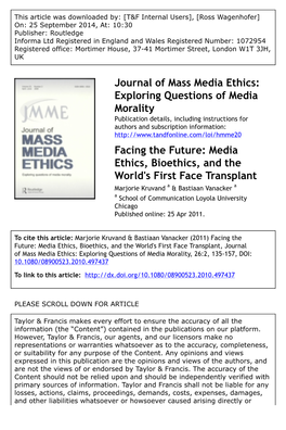 Exploring Questions of Media Morality Facing the Future: Media Ethics