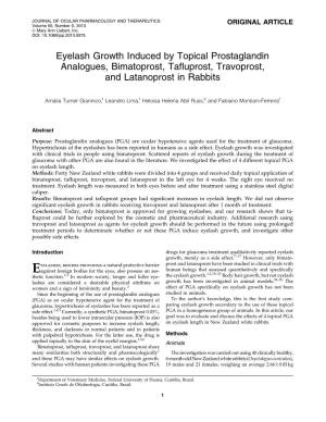 Eyelash Growth Induced by Topical Prostaglandin Analogues, Bimatoprost, Taﬂuprost, Travoprost, and Latanoprost in Rabbits