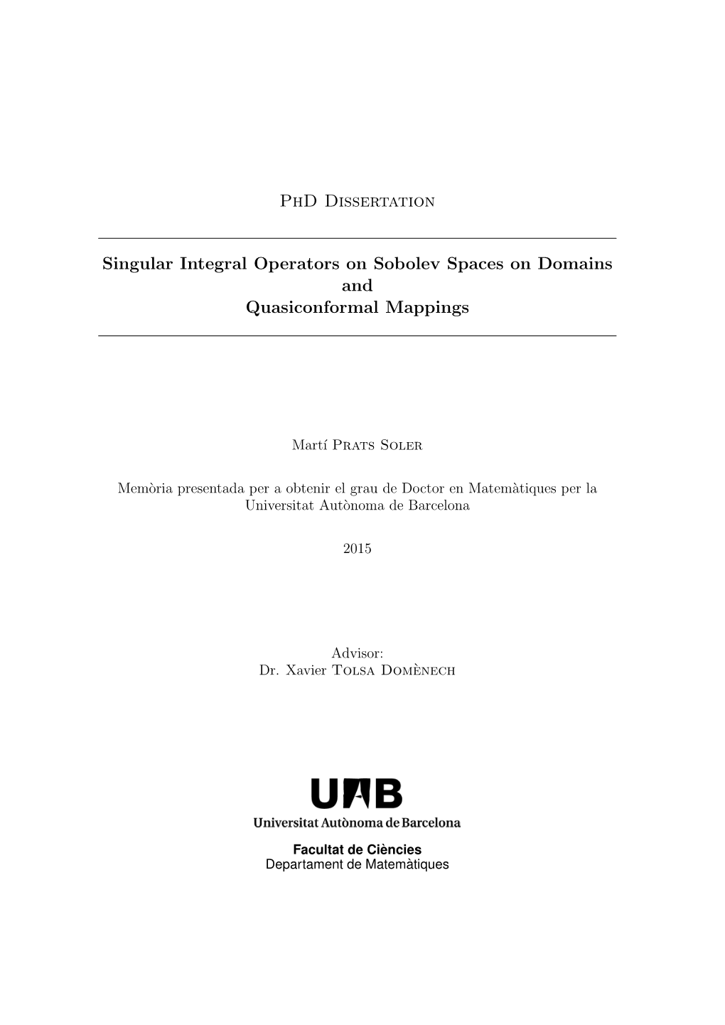 Phd Dissertation Singular Integral Operators on Sobolev Spaces On
