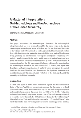 On Methodology and the Archaeology of the United Monarchy