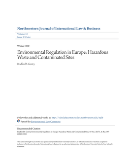 Environmental Regulation in Europe: Hazardous Waste and Contaminated Sites Bradford S