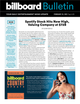 Spotify Stock Hits New High, Valuing Company at $72B