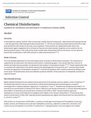 Chemical Disinfectants | Disinfection & Sterilization Guidelines | Guidelines Library | Infection Control | CDC 3/19/20, 14:52