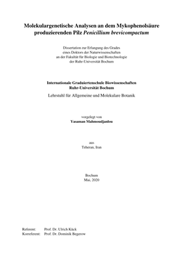 Molekulargenetische Analysen an Dem Mykophenolsäure Produzierenden Pilz Penicillium Brevicompactum