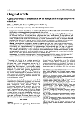 Cellular Sources of Interleukin 16 in Benign and Malignant Pleural Effusions