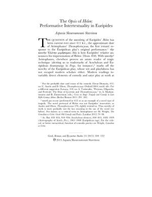 The Opsis of Helen: Performative Intertextuality in Euripides Aspasia Skouroumouni Stavrinou