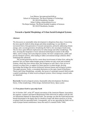 Towards a Spatial Morphology of Urban Social-Ecological Systems