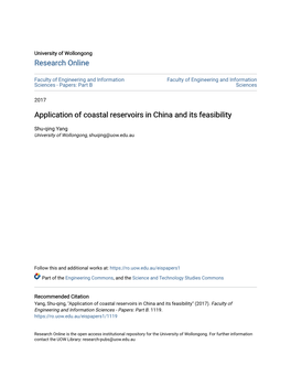 Application of Coastal Reservoirs in China and Its Feasibility