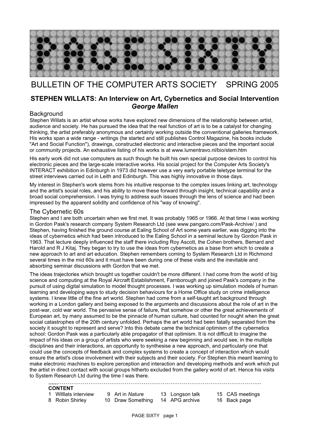 Bulletin of the Computer Arts Society Spring 2005