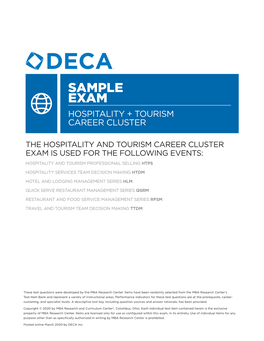 Sample Exam Hospitality + Tourism Career Cluster