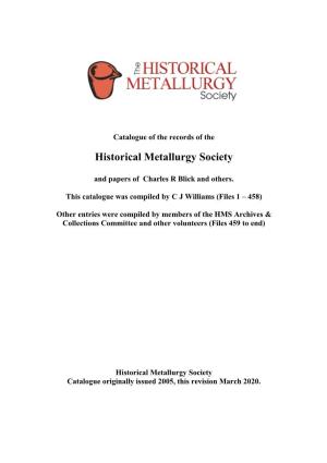 The Historical Metallurgy Society Ltd Acknowledges with Gratitude a Grant of £3,250 from the Awards for All England Joint Pot Programme