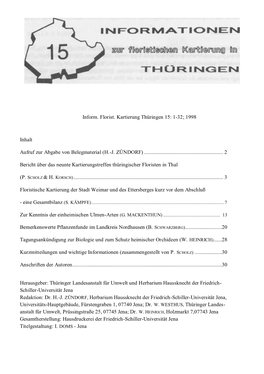 Inform. Florist. Kartierung Thüringen 15: 1-32; 1998